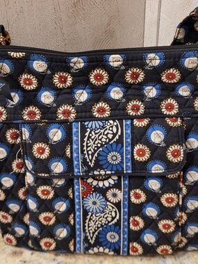 Vera Bradley Blue, Red & White Paisley Crossbody RETIRED PATTERN Night Owl